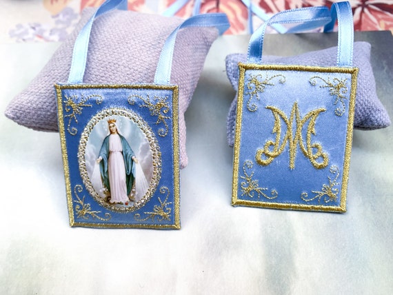 Miraculous medal cloth scapular/wall hanging.