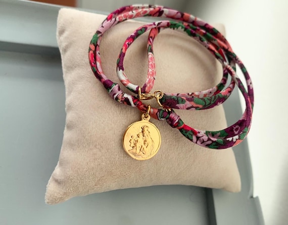 Our Lady of Mount Carmel Scapular/ gold plated Sterling silver/ Liberty cord/TERESA