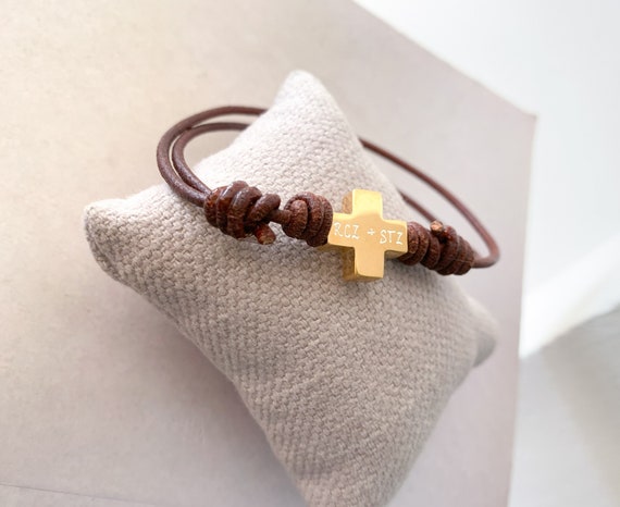 Gift for mother/gold plated Sterling silver cross/leather cord/personalized/HOPE