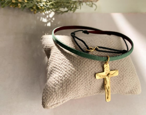 Confirmation gift/Crucifix Necklace/personalized/ gold plated Sterling /cord/MADRID