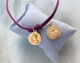 Collar Medalla Escapulario Nuestra Señora del Monte Carmelo/ oro macizo 18k /cordón