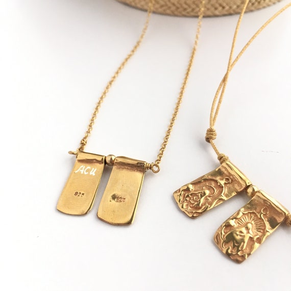 SCAPULAR Gold Plated with Cord/ Traditional Mount Carmel/personalized.