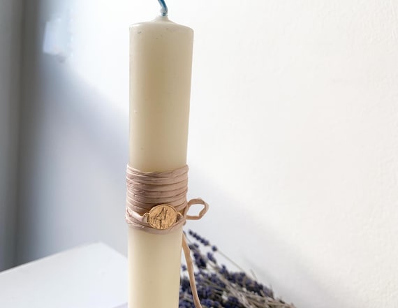 Baptism gift/beeswax candle with Scapular/ personalized/Silk cord/LUMEN