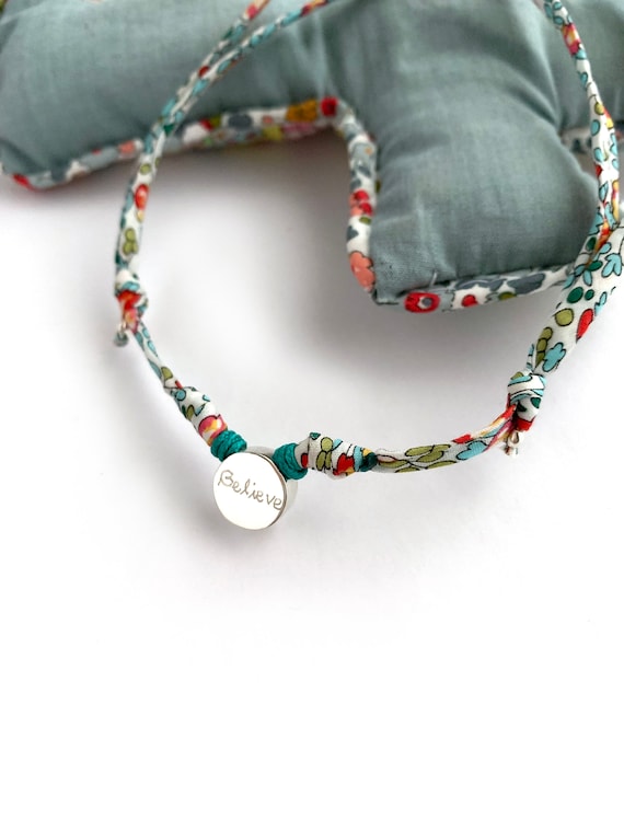 Necklace for girls / Sterling silver circle/ Liberty flower cord/BORN.