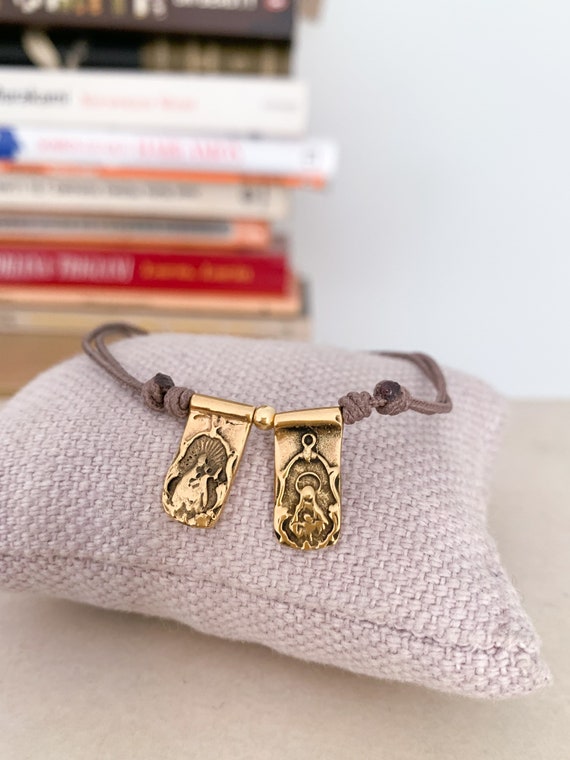 Confirmation gift/antique gold plated sterling silver Scapular/cord/CARMEL