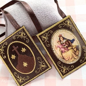 Brown Scapular/ Our Lady of Mount Carmel/ embroidered/home decor.