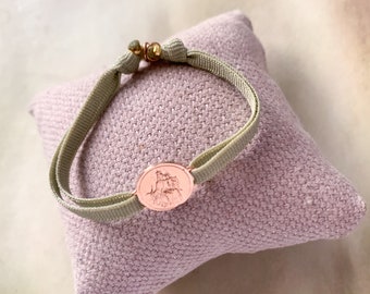 Pulsera elástica escapulario de oro rosa/Nuestra Señora del Monte Carmelo/Plata de ley