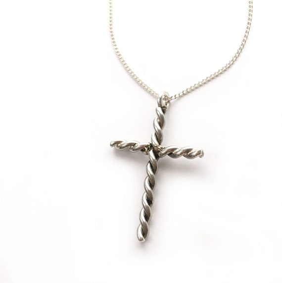 Twisted Sterling Silver Cross with chain/ Confirmation gift.