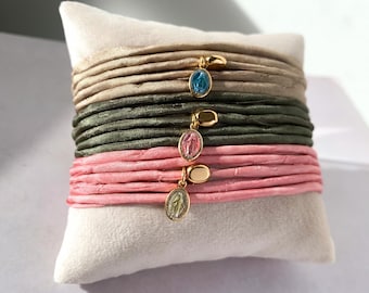 Regalo favor Primera Comunión/Pulsera Medalla Milagrosa/ cinta de seda/personalizado/MADONNINA Seda