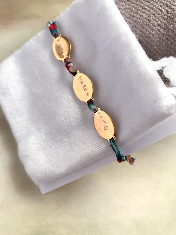 Personalized bracelet ANNETTE/ Liberty cord/gold plated Sterling silver