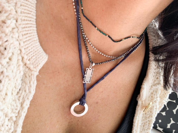 Circle silk strand pendant/ gold plated Sterling silver/ RONDANA Satin