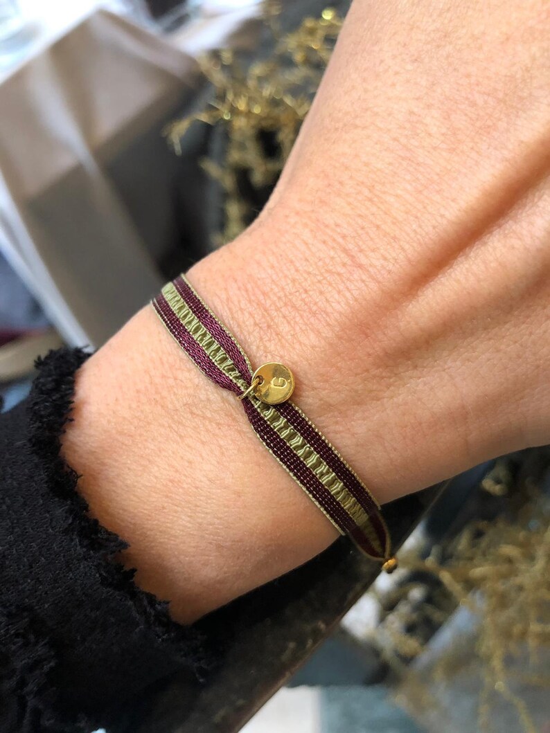 Gift for friends Bracelet with stamped initial Gold plated Sterling silver ALMA.