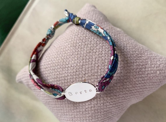 Personalized hand stamped bracelet/Sterling silver/ Liberty cord/ANNETTE