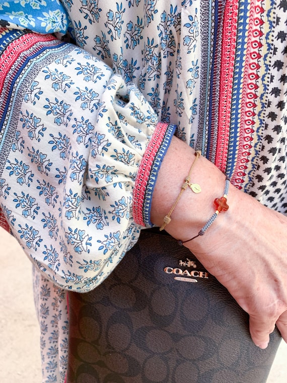 Our Lady of Pillar Medal Bracelet/ brown cord/ 18k gold