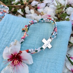 CROSS First Communion Bracelet/ gift for girls/ Liberty ribbon/ISALINE