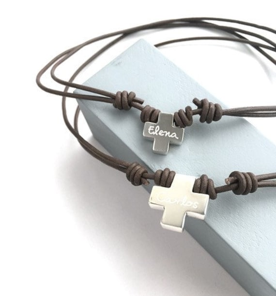 Gift for son/gift for daughter/ Square Cross Necklace/ leather.