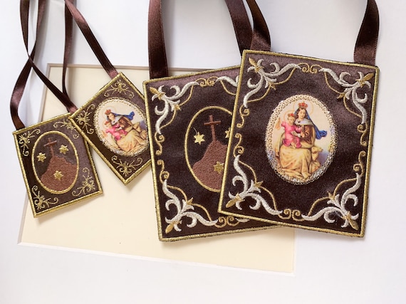 Large Brown Scapular for home/ Our Lady of Mount Carmel/ embroidered