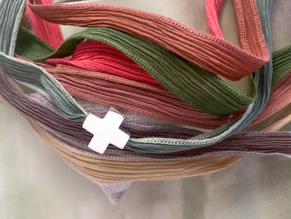 Silk Wrap Sterling Silver Swiss Cross Bracelet/ Confirmation gift for girl