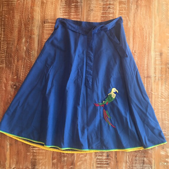 Vintage Serbin embroidered parrot wrap skirt