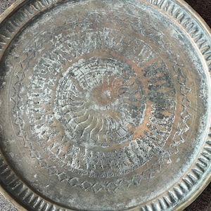 Antique Egyptian Revival Metal Tray with Etched Designs