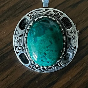 Vintage Peruvian Opal Brooch or Pendant with Inca Tumi Design