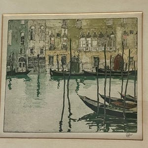 Hans Figura Circa 1930 &quot;A View of a Venice Canal with Gondolas&quot;