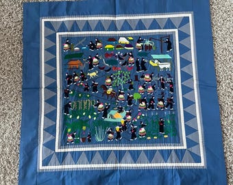 ヴィンテージの手刺繍モン族の物語布村の生活風景; 部族の織物アート壁掛け