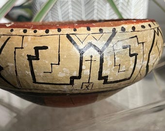 Shipibo Conibo Polychrome Pottery Bowl, Vintage Amazonian
