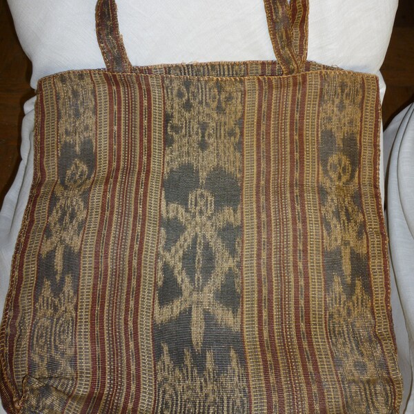 Antique Ikat Woven Fiber Bag from South Pacific