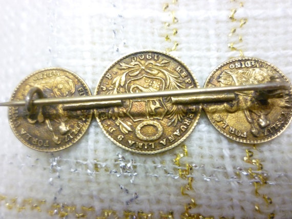 Antique Peru Coin Pin with Enamel Faces - image 2