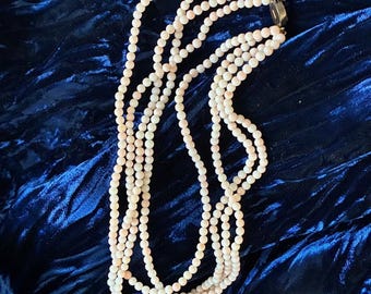 Collar vintage de coral piel de ángel de 4 hebras