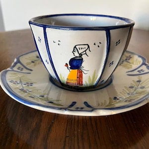 Henriot Quimper Large Cup and Saucer - Vintage Breton Folk Art