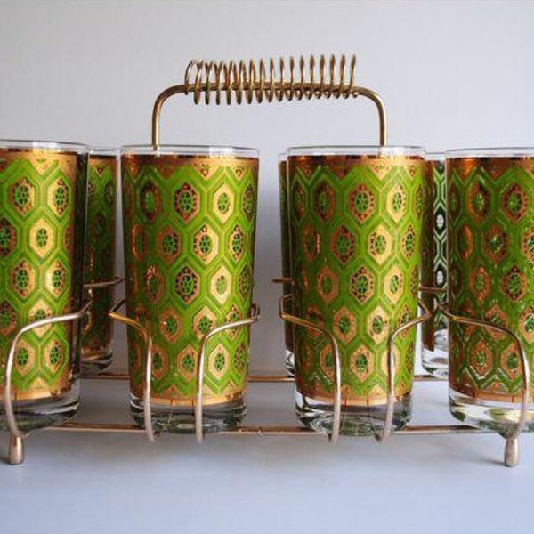 Vintage Green + Gold Culver Bar Set