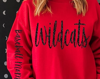 Glitter Spirit Wear - Custom Fleece with Name on Chest and Sleeve - Choose your colors - Glitter print - Unique Gifts for Sports - Team Name