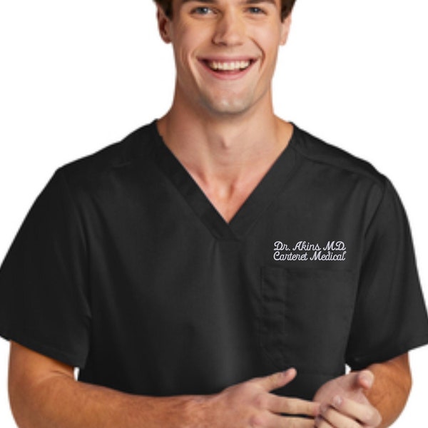 WW5068 WonderWink® Men's Premiere Flex™ V-Neck Top - Embroidered Mens Scrub Top V Neck - Scrubs for Men - Medical Wear