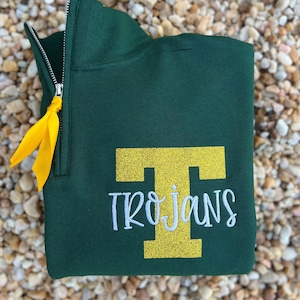 Custom School Spirit Pullover - Glitter & Embroidered Spirit Wear - Custom Unique Gifts - Fleece Pullover - Quarter Zip - Crewneck - Hoodie