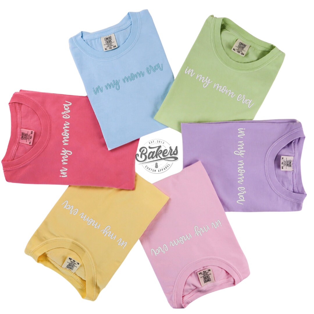 in my mom era Embroidered Comfort Color Short Sleeve Tshirt - Mom Gifts - Pastel