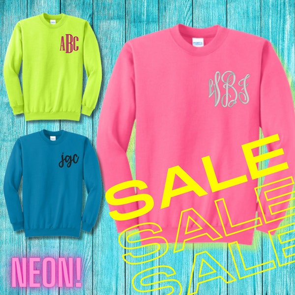 SALE- Neon Monogrammed Crewneck