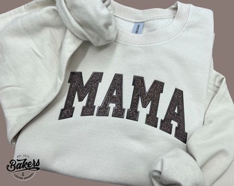 Embroidered Glitter Mama Crewneck - Personalized Mom Gift