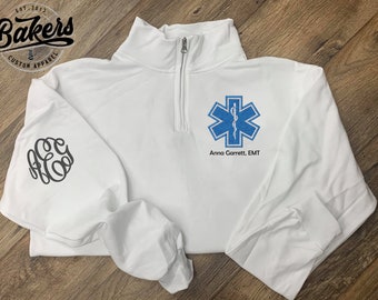Paramedic EMT EMS Medical Technician pullover - Medical Star of life fleece with name and monogram - Choose your colors - EMT Gifts
