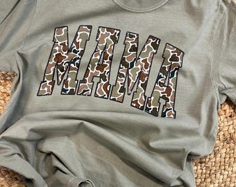 Retro Vintage Camo MAMA printed DTG tshirt | Comfort Colors | Short Sleeve | Mama shirts