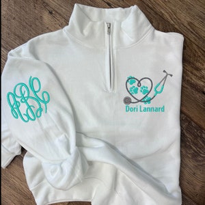 Animal Doctor - Veterinarian Sweatshirt Cadet Pullover with Monogram - Dog Doctor Stethoscope Design Fleece - Pet Vet Embroidery | Paw Print