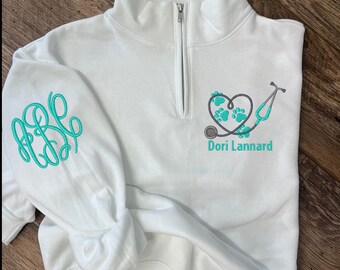 Animal Doctor - Veterinarian Sweatshirt Cadet Pullover with Monogram - Dog Doctor Stethoscope Design Fleece - Pet Vet Embroidery | Paw Print