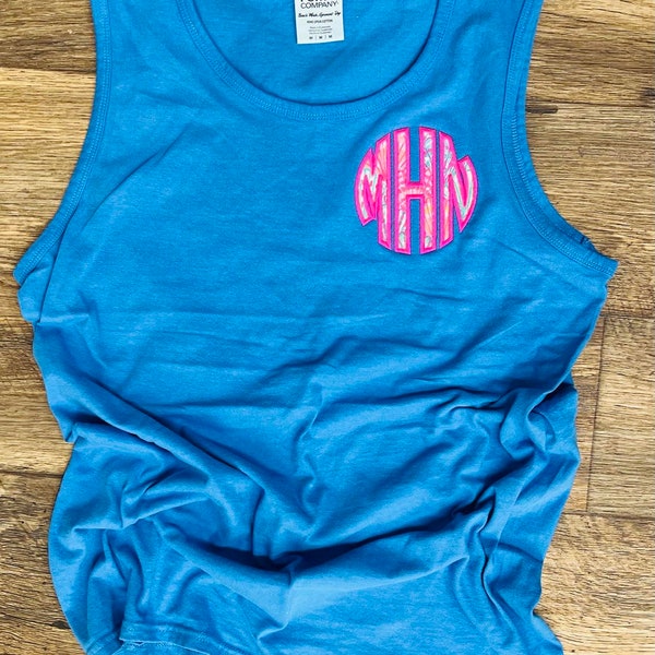 Monogrammed Lilly Pigment Dyed Tank Top - Monogrammed Lilly Shirt - Monogrammed  Lilly Monogrammed Tank top