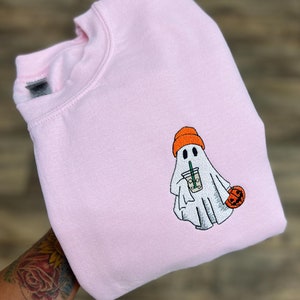 Cute Ghost Trick or Treat Embroidered Sweatshirt - Youth and Adult Fleece Ghost Pullover - Cute trendy Sweatshirts for Fall