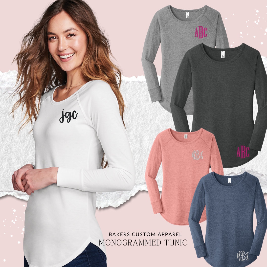 Tunic Letters Monogrammed Tunic - Monogrammed Long Sleeve Tunic for Women - Etsy