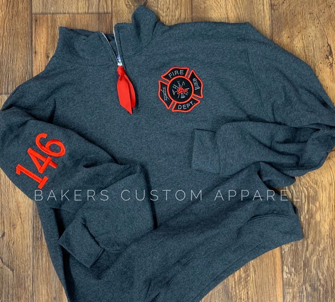 Firefighter Quarter Zip Fleece Pullover With Arm Badge
