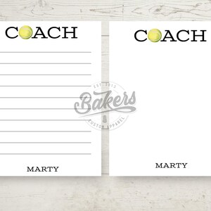 Tennis | School Spirit Gifts | Sports Notepad | Personalized Notepad | Lined or Unlined | Custom Notepads | Gifts