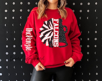 Glitter School Spirit Custom Fleece Pullover - Poms - Custom School Spirit Team - Any Team Name Mascot Sport - Arm Writing
