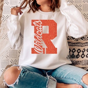Glitter Custom Team Name Varsity Letter Glitter Sweatshirt or Hoodie - Custom Mascot Sweatshirt - Custom Printed for Sports - Unique Gifts